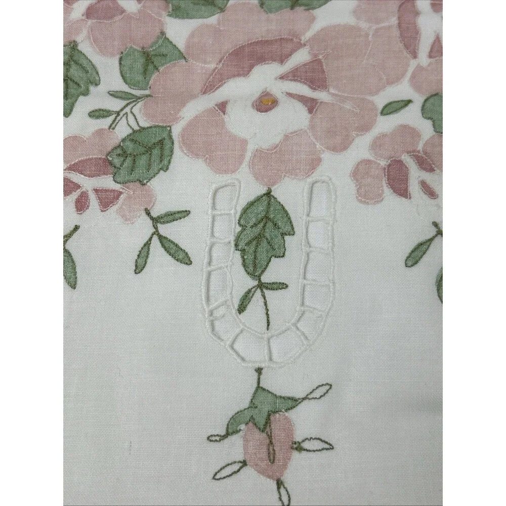 3 Hand Made Lace Sham Pillow Cover Cottage Rose Painted Floral 21 x 27 White